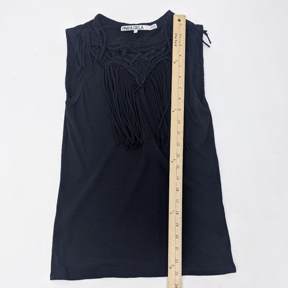 Pam & Gela Fringe Tank Top XS Black Crew Neck - Picture 6 of 9